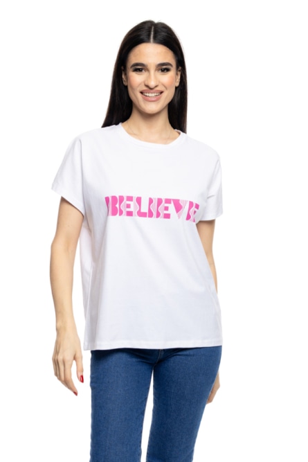 B' Γυναικείο μπλουζάκι με τύπωμα ''BELIEVE''