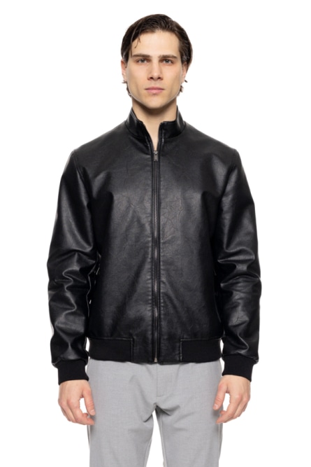 Biston fashion ανδρικό bomber πανωφόρι από δερματίνη