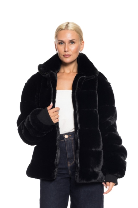 Biston fashion γυναικείο κοντό πανωφόρι από συνθετική γούνα