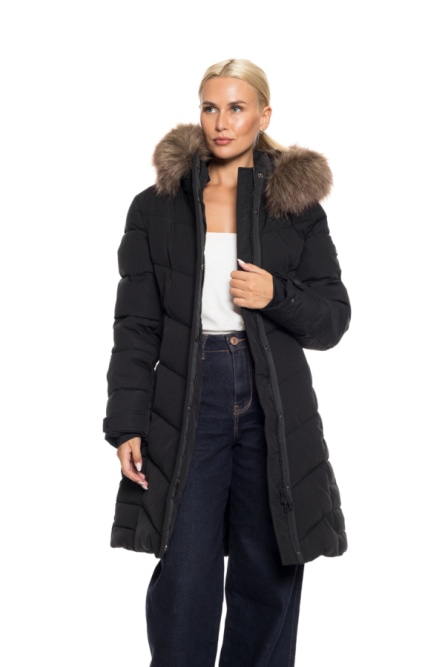 Biston Fashion γυναικείο μακρύ μπουφάν με αποσπώμενη κουκούλα