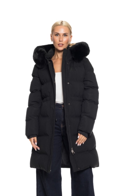 Biston fashion γυναικείο μακρύ μπουφάν με αποσπώμενη κουκούλα