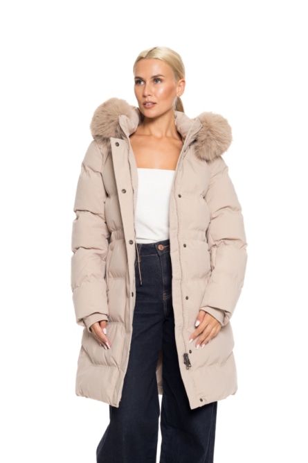 Biston fashion γυναικείο μακρύ μπουφάν με αποσπώμενη κουκούλα