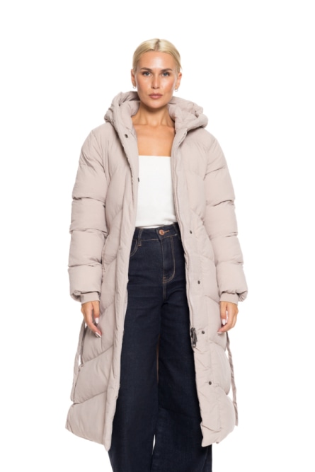 Biston fashion γυναικείο μακρύ μπουφάν με ενσωματωμένη κουκούλα