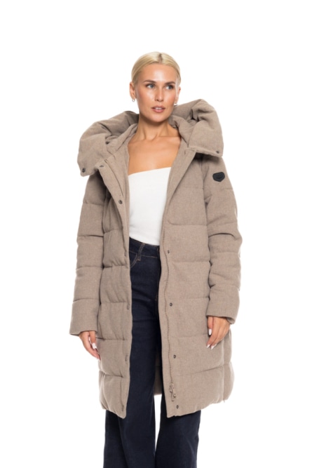 Biston fashion γυναικείο μακρύ μπουφάν με ενσωματωμένη κουκούλα