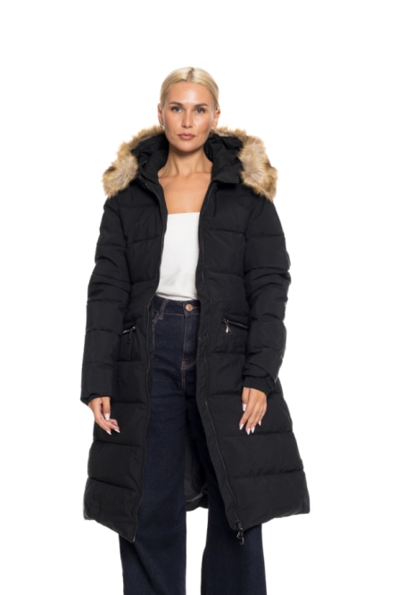 Biston fashion γυναικείο μακρύ μπουφάν με ενσωματωμένη κουκούλα