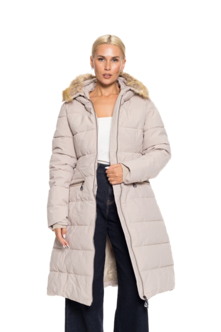 Biston fashion γυναικείο μακρύ μπουφάν με ενσωματωμένη κουκούλα