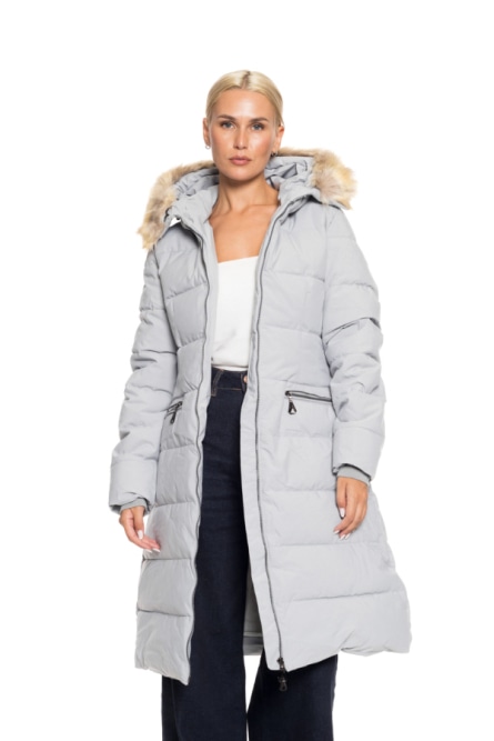 Biston fashion γυναικείο μακρύ μπουφάν με ενσωματωμένη κουκούλα