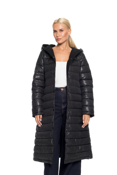 Biston fashion γυναικείο μακρύ μπουφάν με ενσωματωμένη κουκούλα