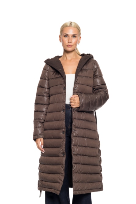 Biston fashion γυναικείο μακρύ μπουφάν με ενσωματωμένη κουκούλα
