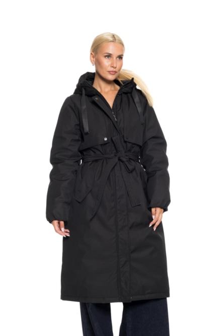Biston fashion γυναικείο μακρύ μπουφάν με ενσωματωμένη κουκούλα