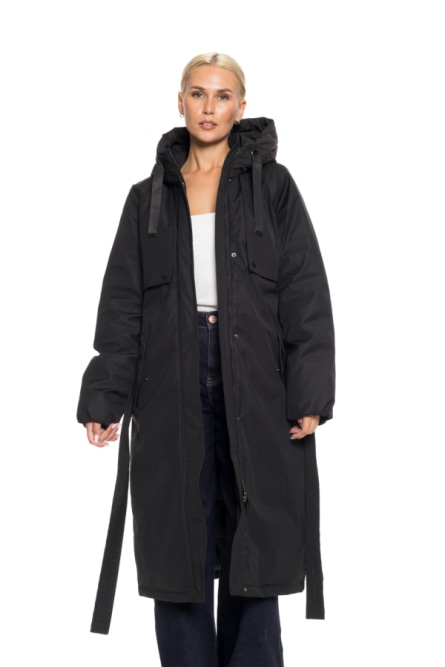 Biston fashion γυναικείο μακρύ μπουφάν με ενσωματωμένη κουκούλα