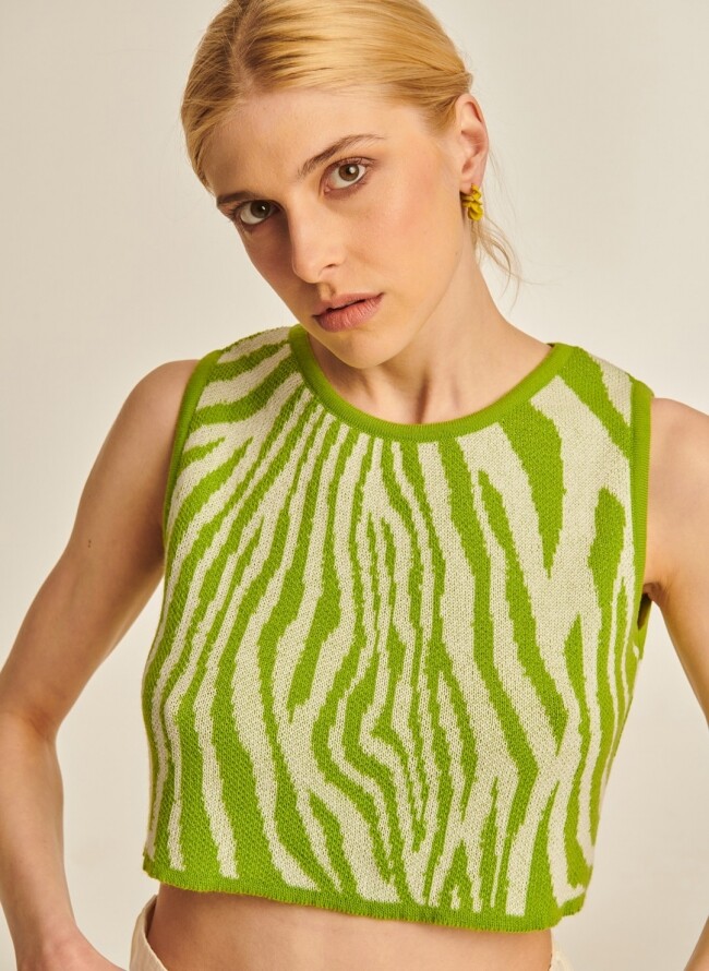 PCP Jenny Sleevless Knitted Crop Top Lime
