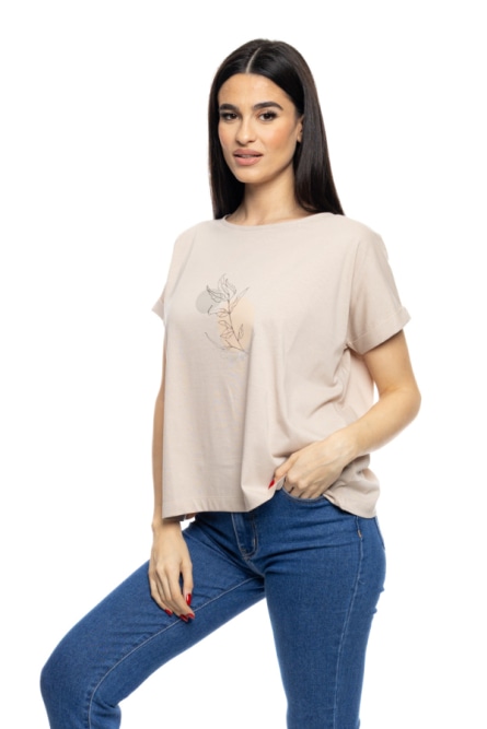 S' Γυναικείο t-shirt με τύπωμα ''CIRCLE WITH LEAF''