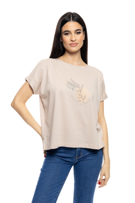S' Γυναικείο t-shirt με τύπωμα ''CIRCLE WITH LEAF''