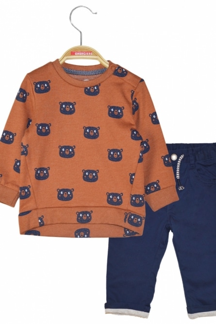 Energiers Σετ μπλούζα φούτερ με εμπριμέ μοτίβο και παντελόνι με διακοσμητικό κορδόνι και ρυθμιζόμενο λάστιχο μέσης εσωτερικά