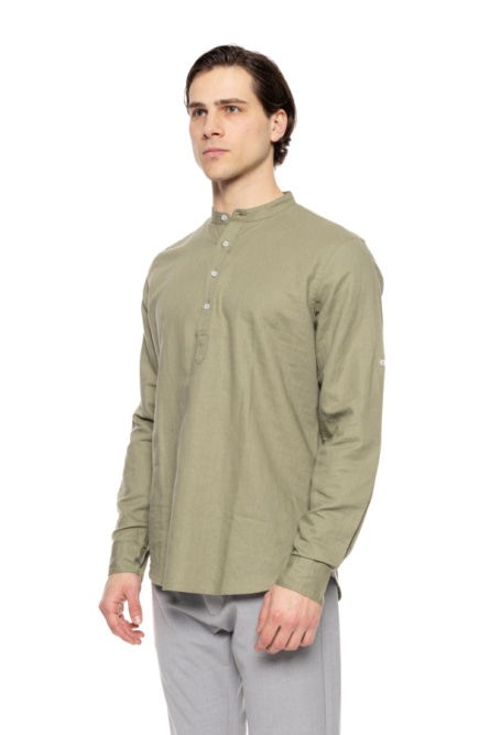 Smart fashion mens linen blouse with mao collar