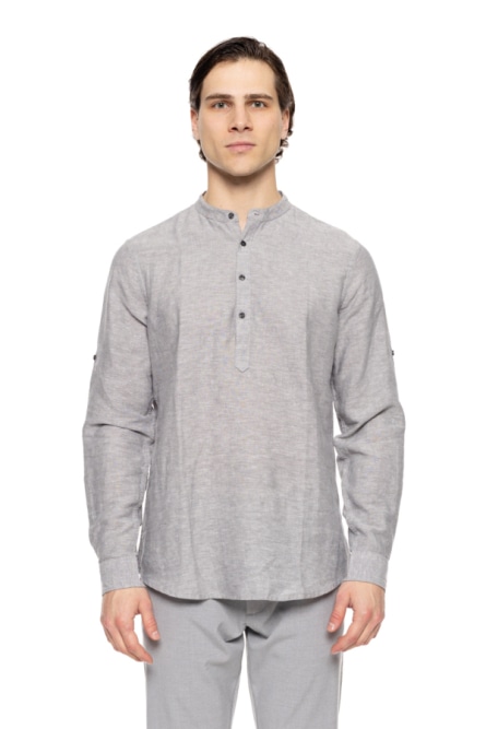 Smart fashion mens linen blouse with mao collar