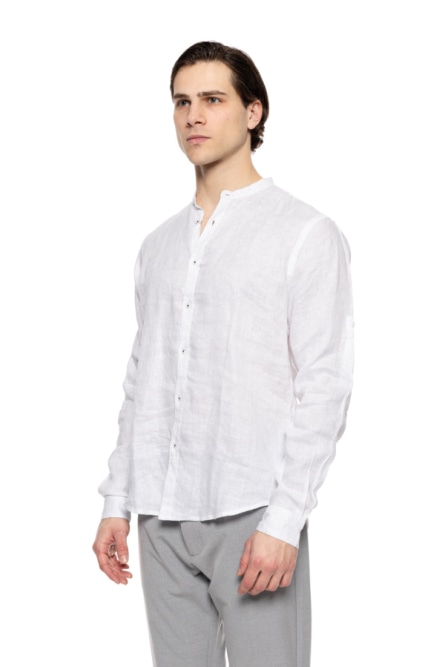 Smart fashion mens linen shirt with mao collar