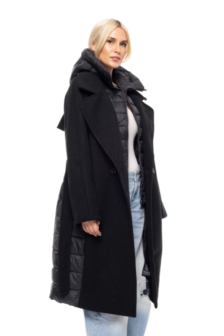 Splendid fashion γυναικείο μακρύ μάλλινο πανωφόρι με κουκούλα