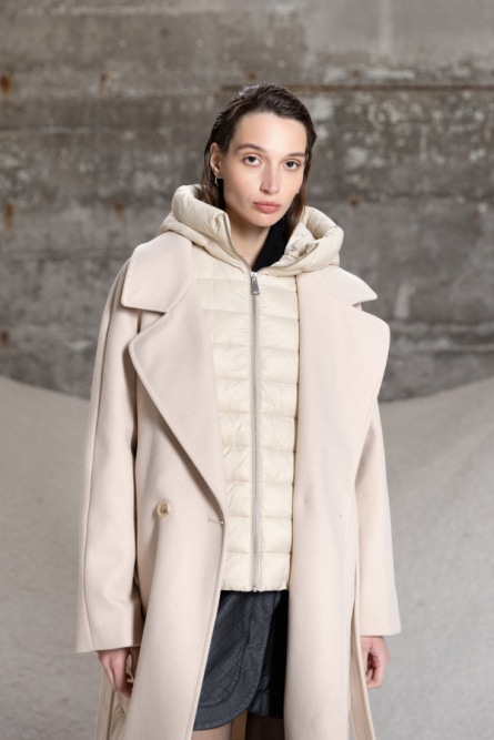 Splendid fashion γυναικείο μακρύ μάλλινο πανωφόρι με κουκούλα