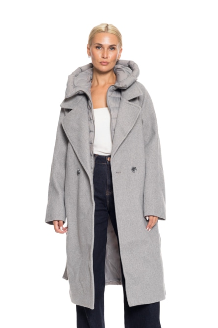 Splendid fashion γυναικείο μακρύ μάλλινο πανωφόρι με κουκούλα
